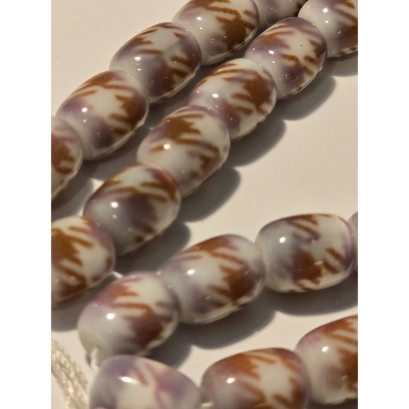 The Unbranded Brand Other - 5 Glass Bead Strands Purple White Brown Patterned Oval Beads Jewelry Lot #206